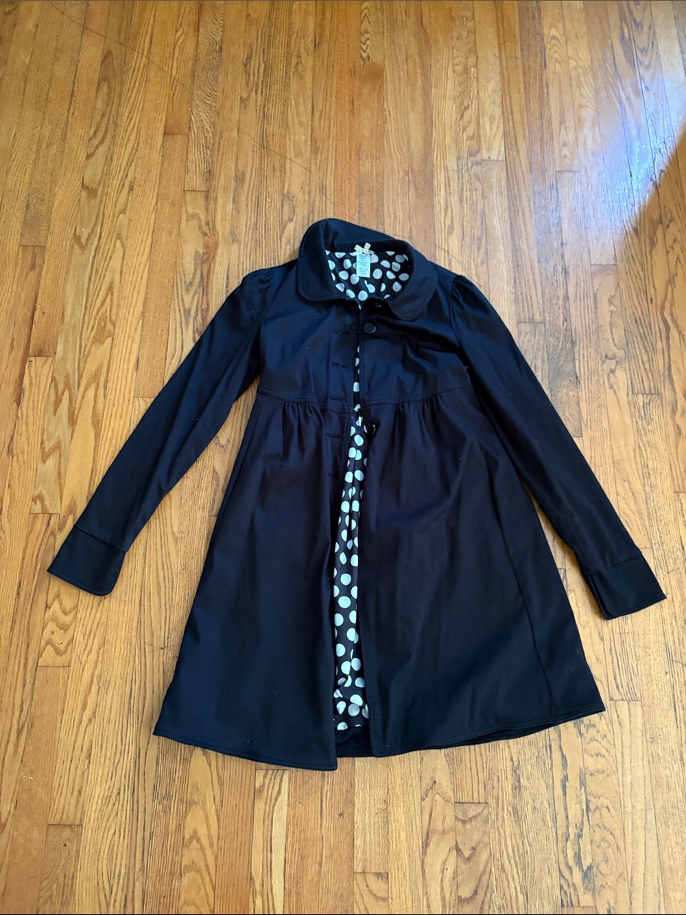 Forever 21 Black Long Sleeve Coat with Polka Dot Lining